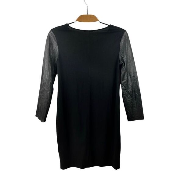 Cos Black Dress w/Perforated Genuine Leather Sleeves Size S - Picture 3 of 6